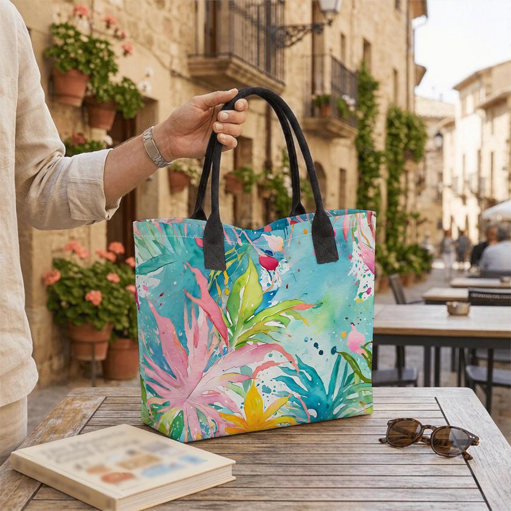 Watercolor Tropical Print Casual Large Capacity Tote Bag