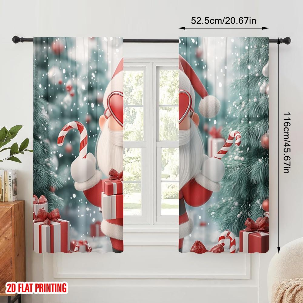 2pcs,2D Plane Printing Minimalist Curtains Cute Santa Claus Heart Glasses (3) Polyester (without Rod) Gifts Ldeal for Bedroom