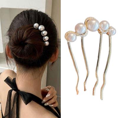 Elegant Metal Imitation Pearls Hairpins With Geometric Cutouts Secure Grip U-shaped Hair Pins For Updos And Styling