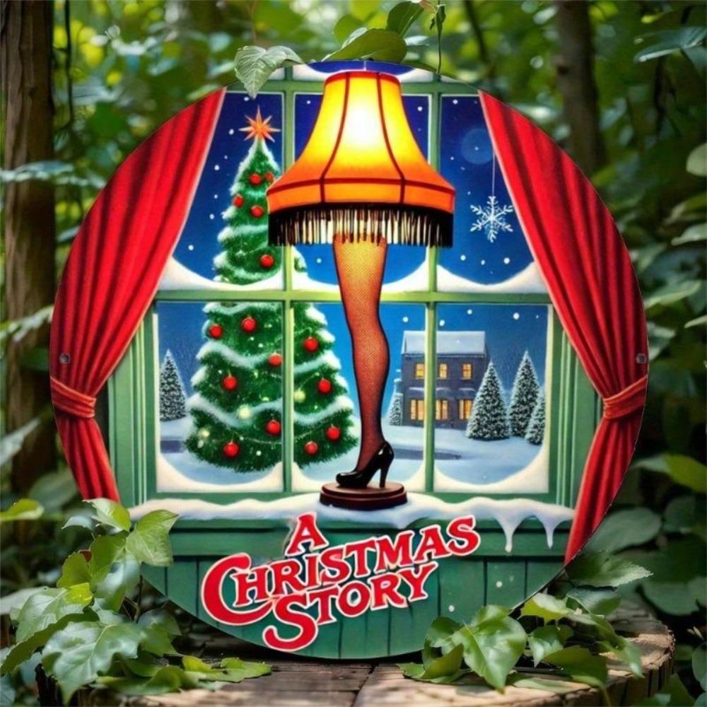 Christmas Retro Tin Sign 80s Movie Poster Metal Wall Decor Round Vintage Home Office Art 8x8 Inch
