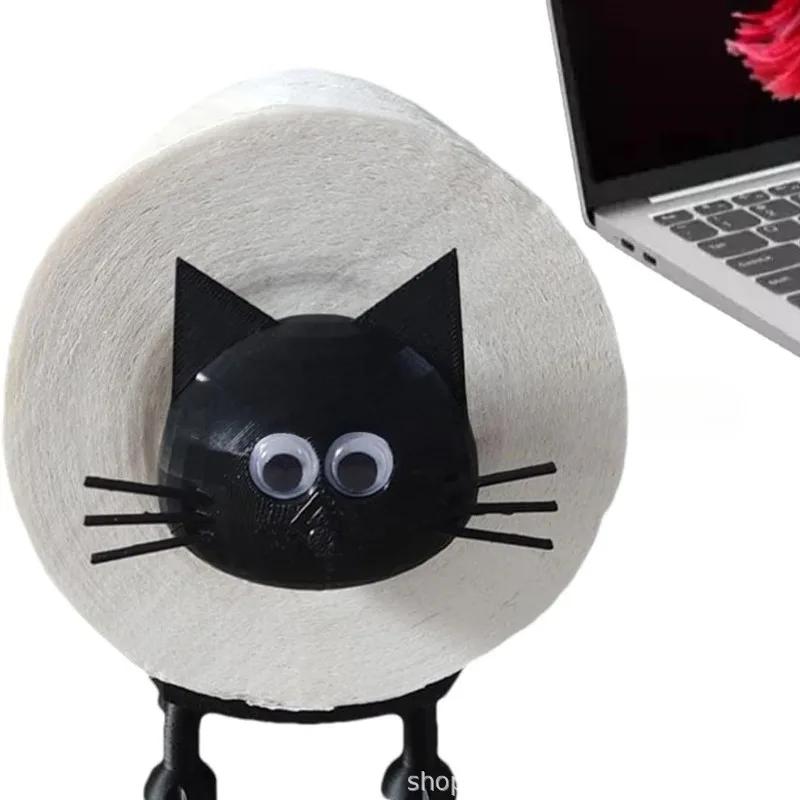 3D Printed Cat Toilet Paper Holder, Funny Black Sheep Freestanding Tissue Roll Stand with Self-Adhesive for Bathroom Decor