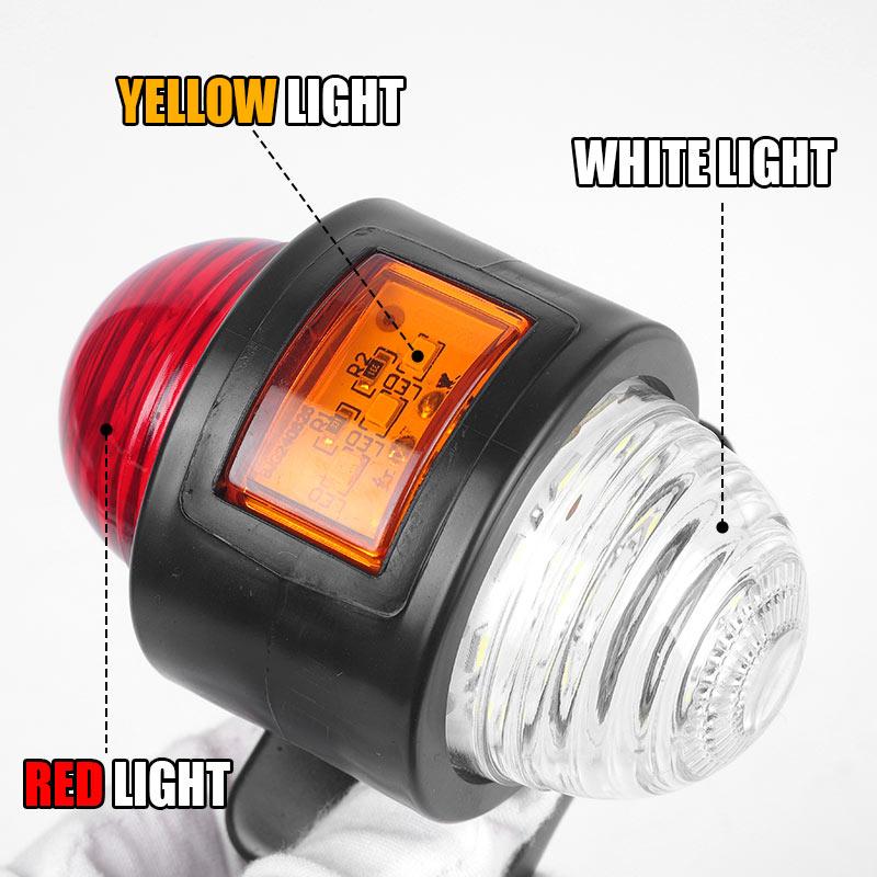 3-sides White Red Amber LED Side Marker Light Rear Brake Tail Light Stop Warning Parking Lamp For Truck Trailer Lorry RV 12V 24V