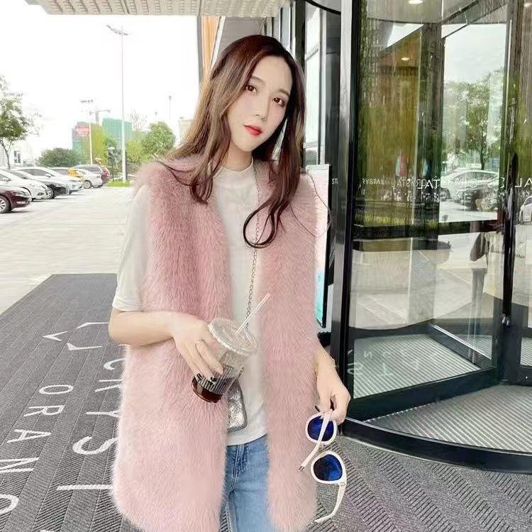 Women's imitation fur light autumn and winter vest medium and long imitation raccoon hair imitation mink fur imitation fox hair jacket