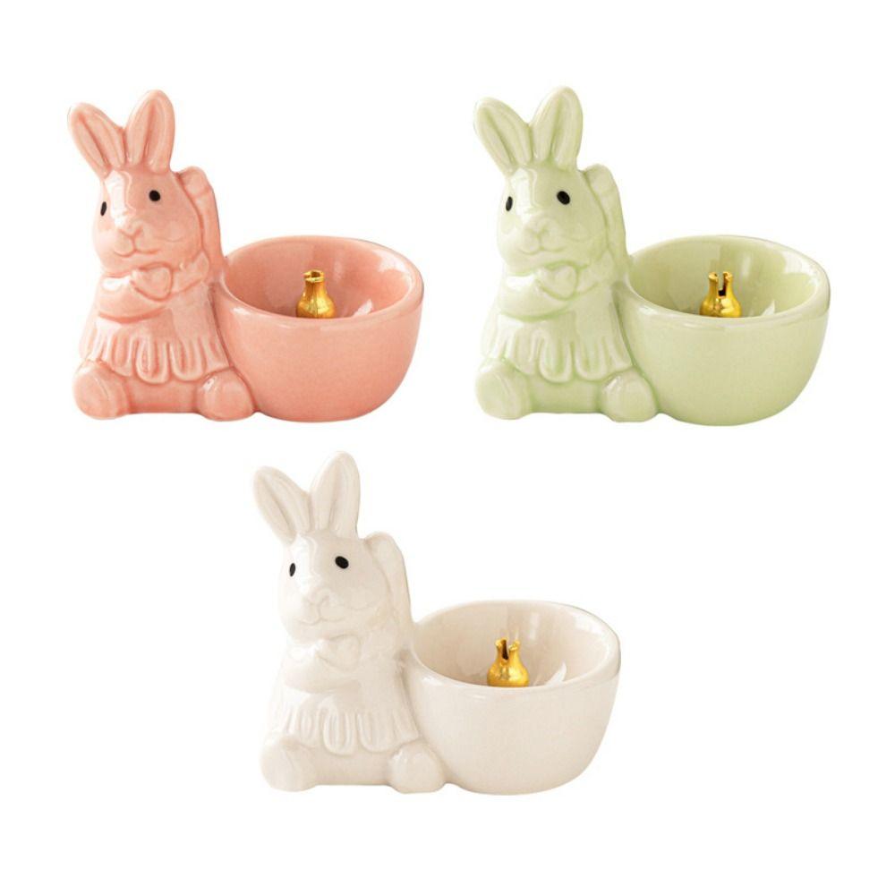 Cute Rabbit Incense Holder Unique Ceramic Aromatherapy Tray Little Rabbit Incense Stove Gift