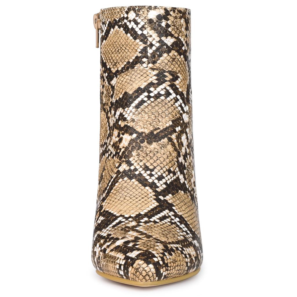 Allegra K Women's Brown Snake Print Sequin Ankle Boots with Chunky Heel and Pointed Toe, Size 26.0 cm