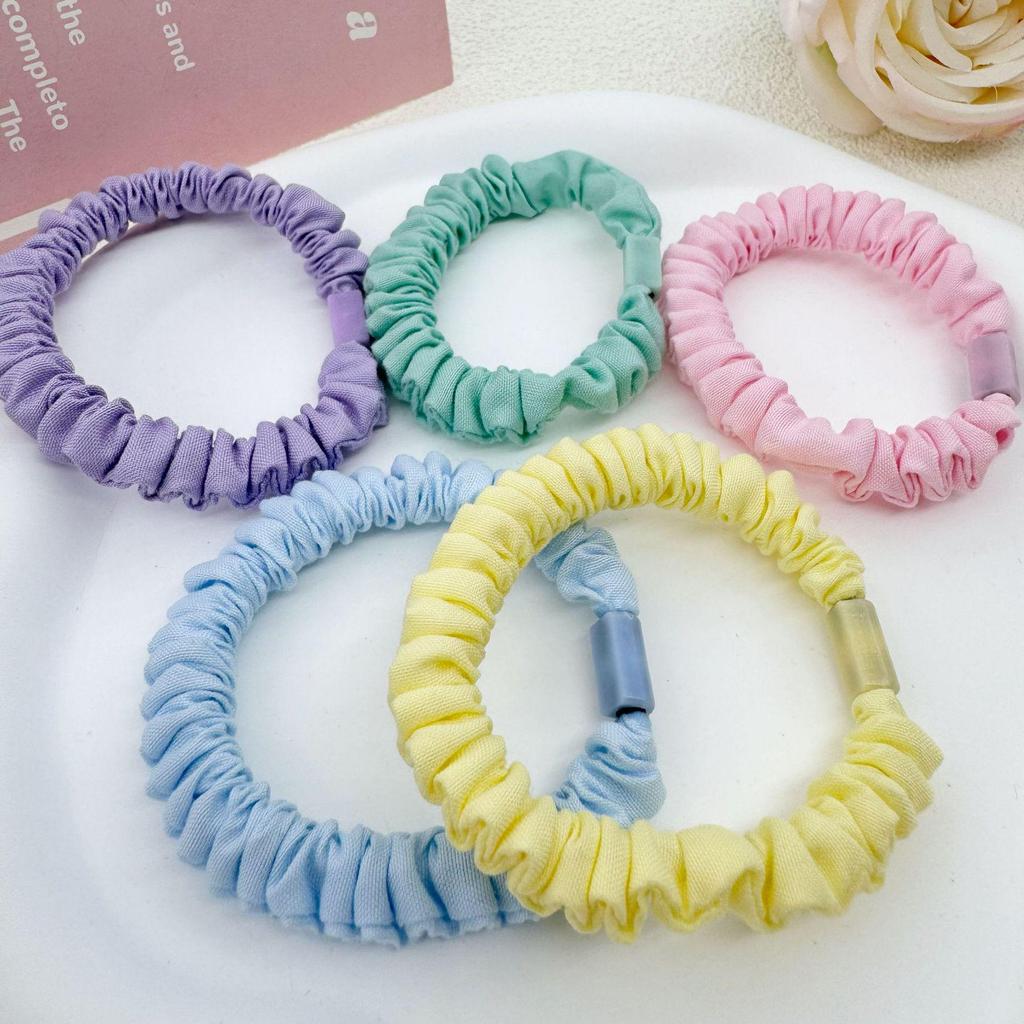Plaid Candy Color Small Intestine Hair Ties - 5-Piece Set, High Elasticity, Handmade