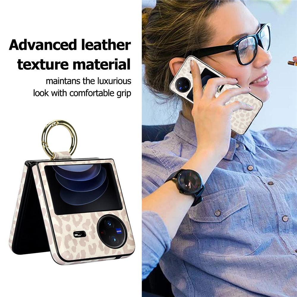 For Vivo X Flip Fashion Ultra-Thin Cover Leopard Print Leather Case For VIVO X Flip Ring Holder Rhombic Back Coque