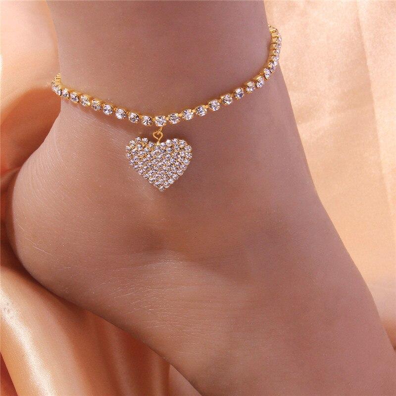 

Adjustable Heart Shap Pendant Chain Women s Anklets copper Gold Color Luxury Bracelet on Leg Accessories Party Fashion Zircon