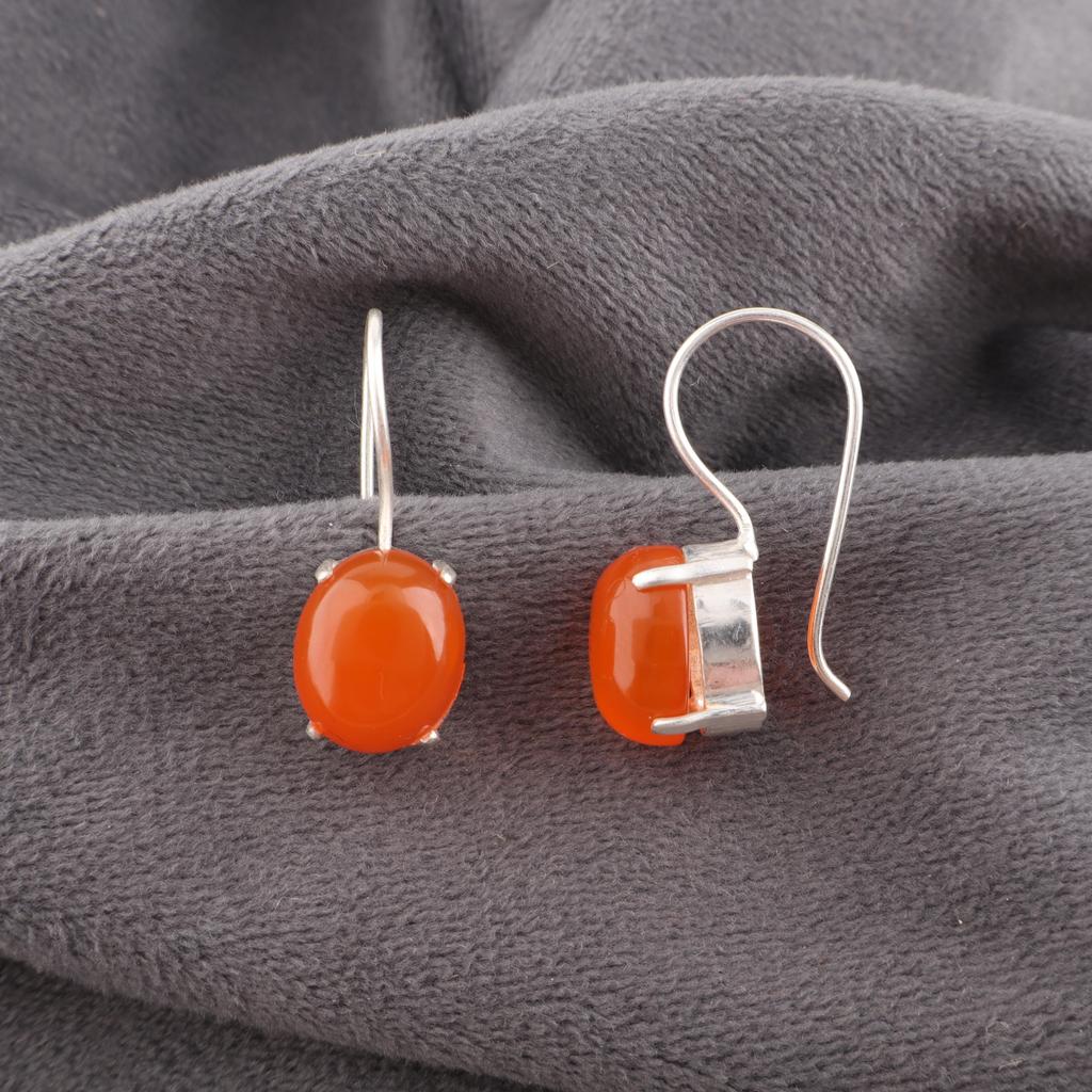 Carnelian Gemstone Earrings, Gemstone 925 Solid Sterling Silver Earrings, Handmade Boho Jewelry, Birthday Gift For Her