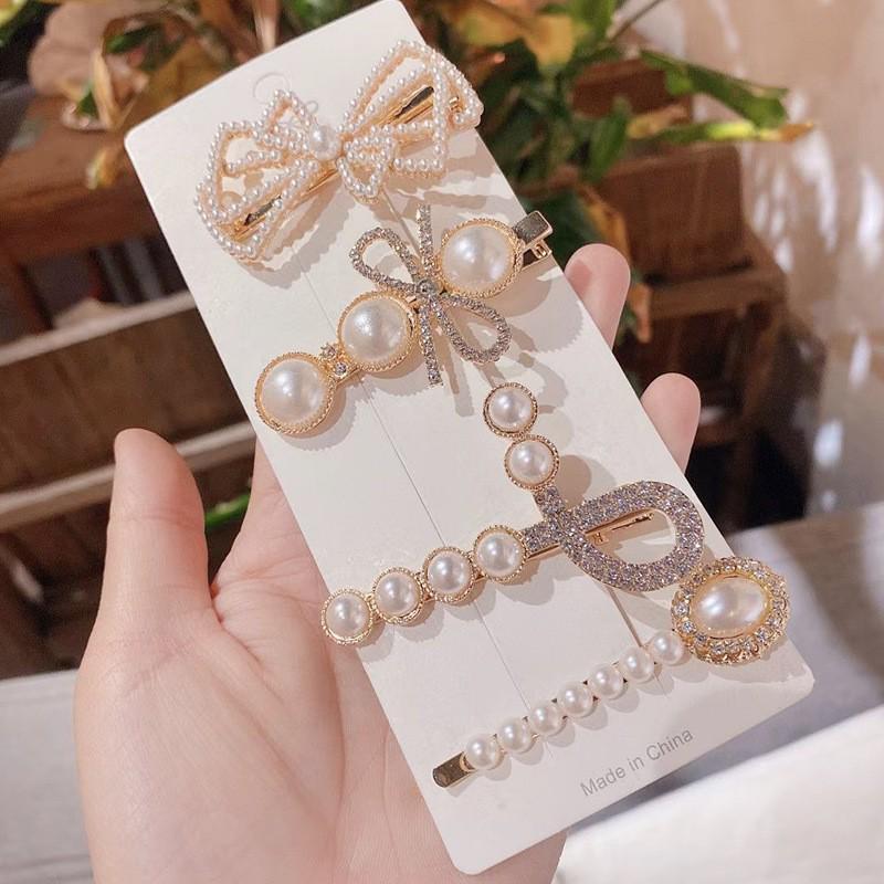 6-Piece Retro Korean Style Hair Clip Set with Bear, Pearl, Rhinestone, and Fairy Designs