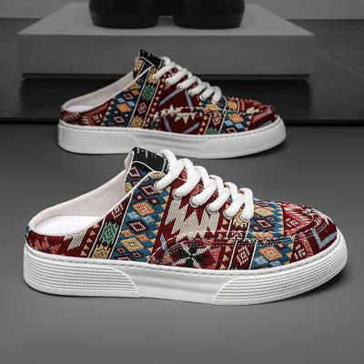 Men Half-slippers Summer New Sneakers Casual Mens Designer Ethnic Style Board Shoes Fashion Fabric Breathable Increased Internal