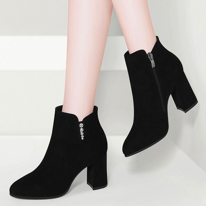 Black Autumn Winter Women's Ankle Boots New In Heeled Female Short Shoes Designer Luxury Large Size Warm On Offer Booties Sale