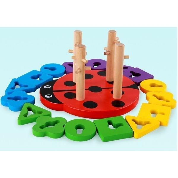 Stacking Puzzle Wooden Stand Ladybug Montessori Game