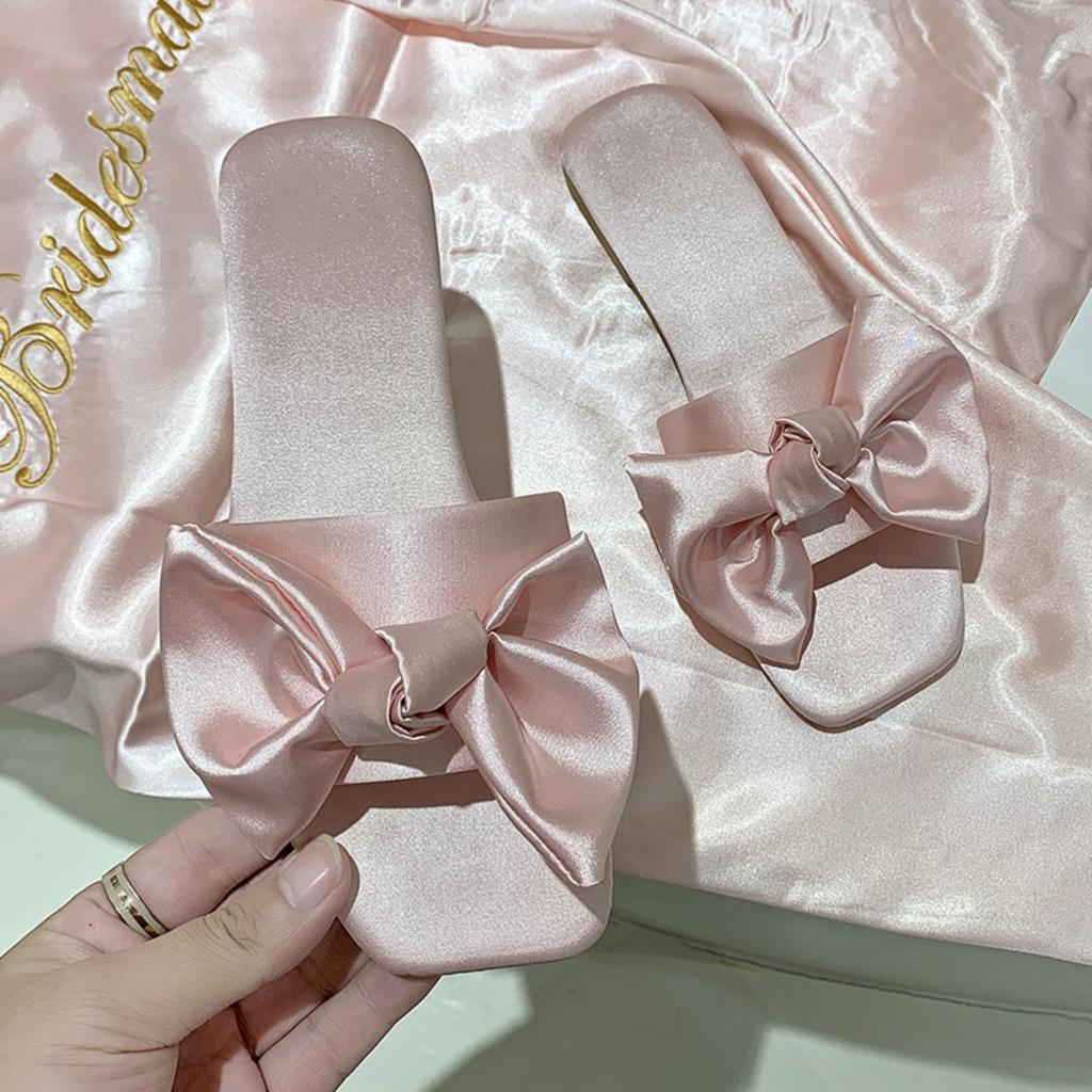 Silk Fabric Bow, Flat Bottomed Slippers, Breathable Casual Women's Shoes, Lightweight Cool Slippers