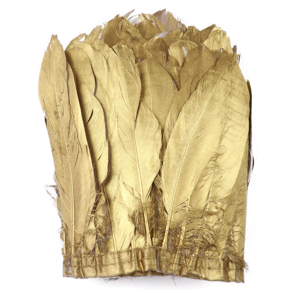 1 Yard Golden Dipped Goose Feather Trims White Plumes Ribbon Fringe For Handicraft Wedding Dress Decor Accessories Crafts