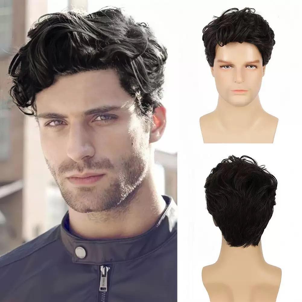 

Men s Short Curly Wig, Black Natural Synthetic Hairpiece for Daily & Casual