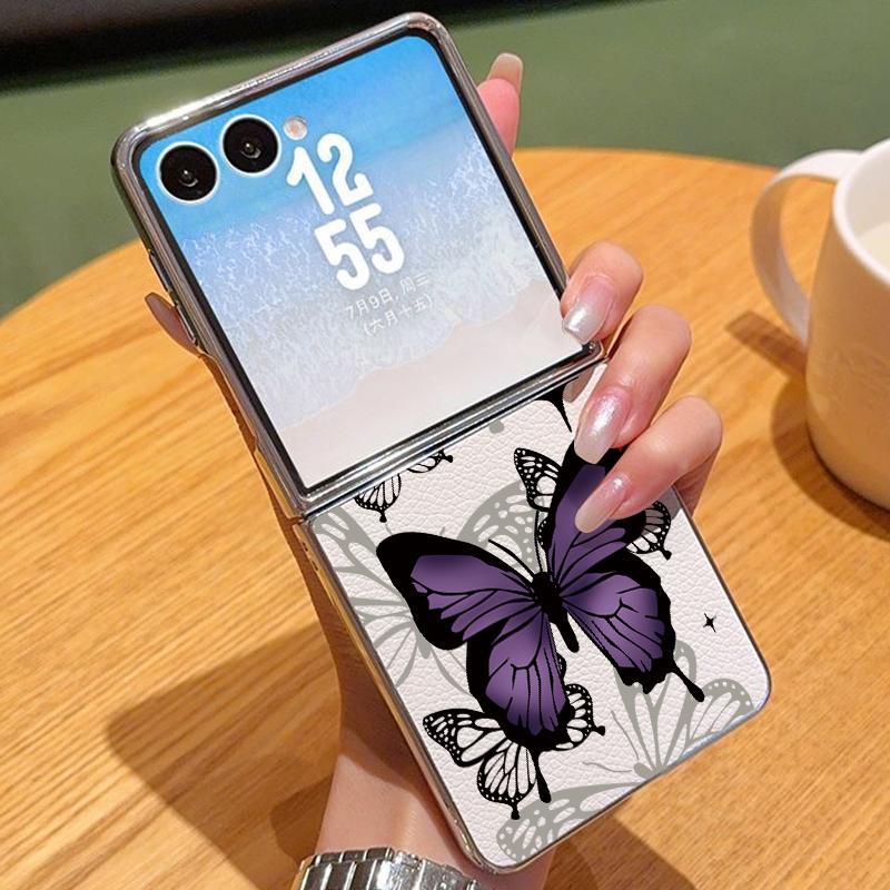 

Butterfly Flower Pattern Case For Samsung Z Fold 7 6 5 Luxury Hybrid 3in1 Leather Skin Plating Folding Phone Cover For Samsung Z Fold7 Fold6 Fold5 Samsung Z Flip7 бежевый