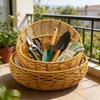 Handwoven Imitation Rattan Round Basket Fruit Vegetable Bread Storage Picnic Home Kitchen Organizer Eco-Friendly Decorative Tray