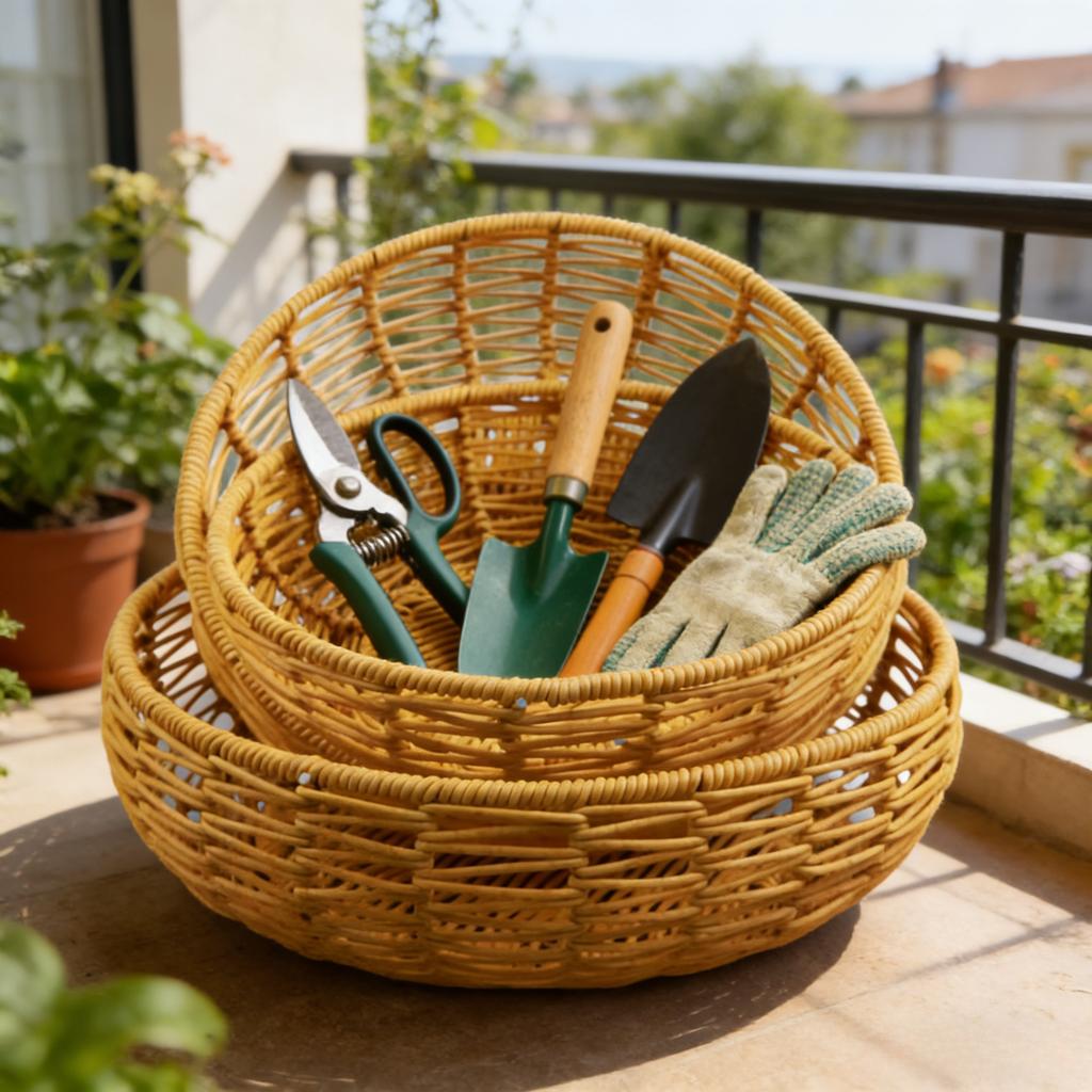 Handwoven Imitation Rattan Round Basket Fruit Vegetable Bread Storage Picnic Home Kitchen Organizer Eco-Friendly Decorative Tray
