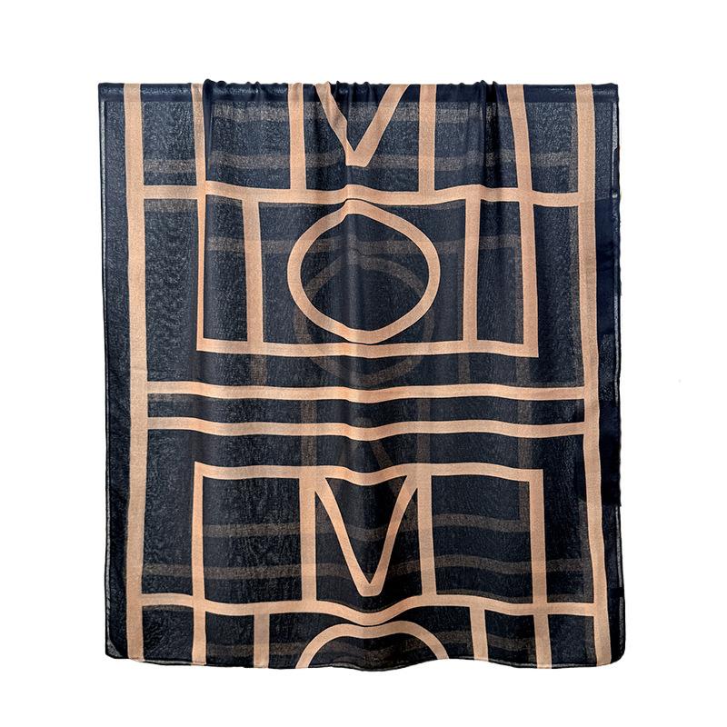 Spring and Autumn Design Simple Line Printed Scarf Women's Classic Retro Cotton and Linen Long Scarf Air Conditioned Room Shawl