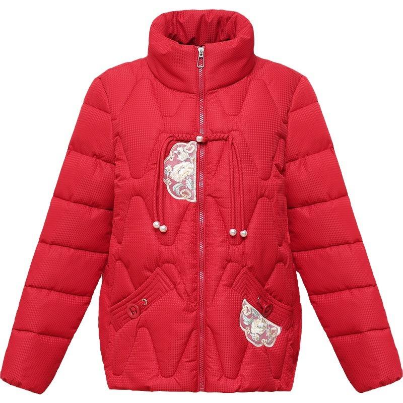 Down cotton-padded clothes women's stand-up collar short embroidered new cotton-padded jackets loose warm thick coats