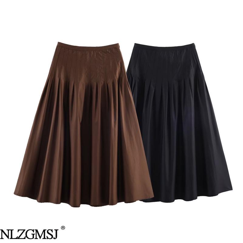 

2026 Spring European & American Style Versatile Loose Pleated Midi Skirt Medium коричневый