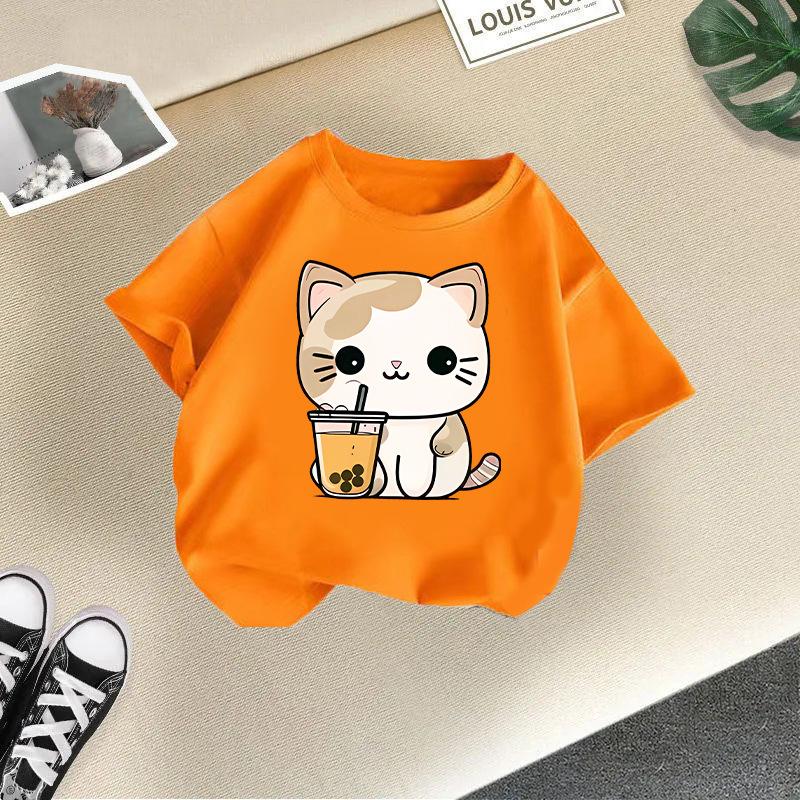 Children's Casual Short-sleeved T-shirt - Summer Boys' and Girls' Casual Cute Cat T-shirt