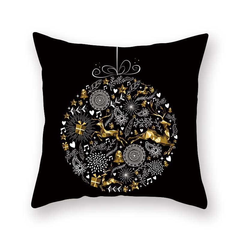 Christmas decoration cushion cover black gold elk print pillowcase sofa ornaments bedroom room home  holiday gift