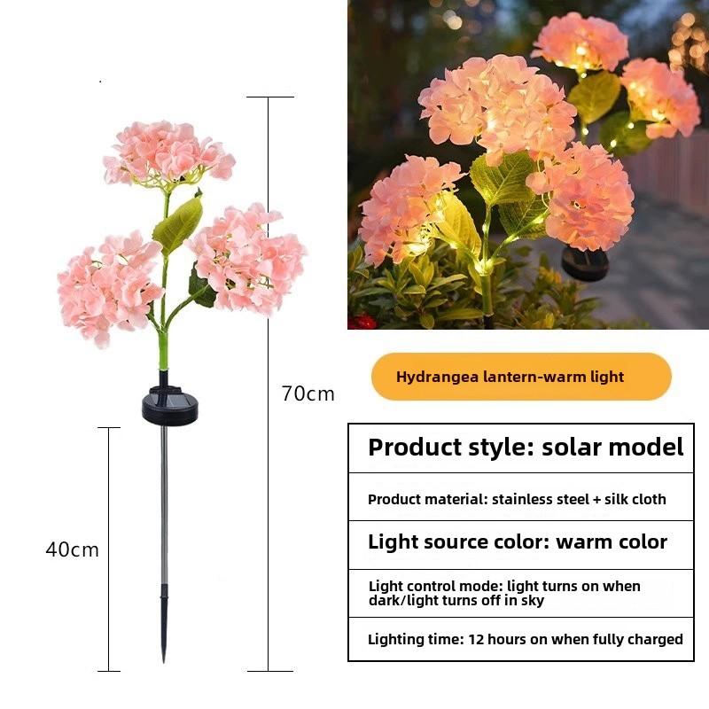 3head Hydrangea Light Solar Garden Light Outdoor Waterproof LED Flowers Stake Light Garden Pathway Backyard Landscape Decorate