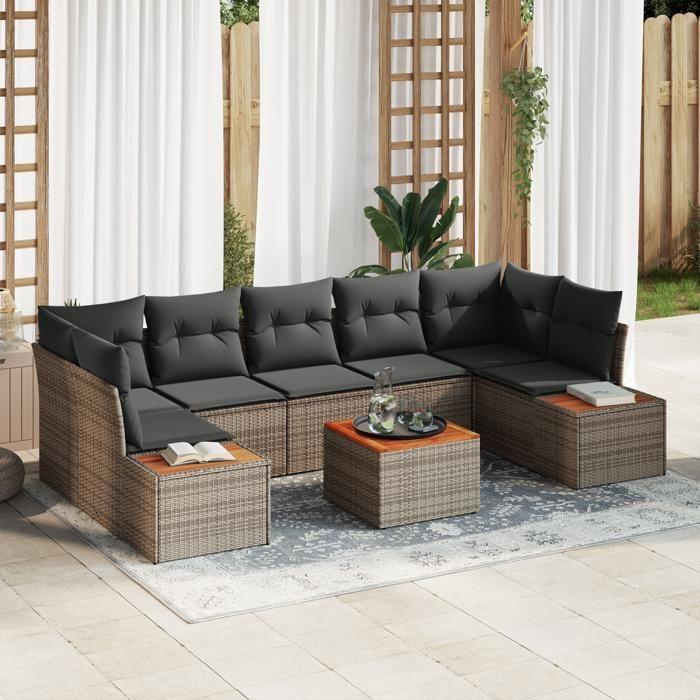 VidaXL Ensemble de canapé de jardin 8 pièces avec coussins gris poly rattan acacia 3348045