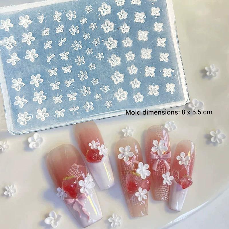 Blossom Flower 3D Nail Silicone Nail Carving Mold Lily Cherry Different Shapes Nail Art Print Stencils DIY Manicure Mold Tools