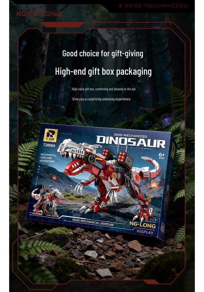 Electric Tyrannosaurus Rex Mechanical Dinosaur Building Blocks - Educational Toy for Boys