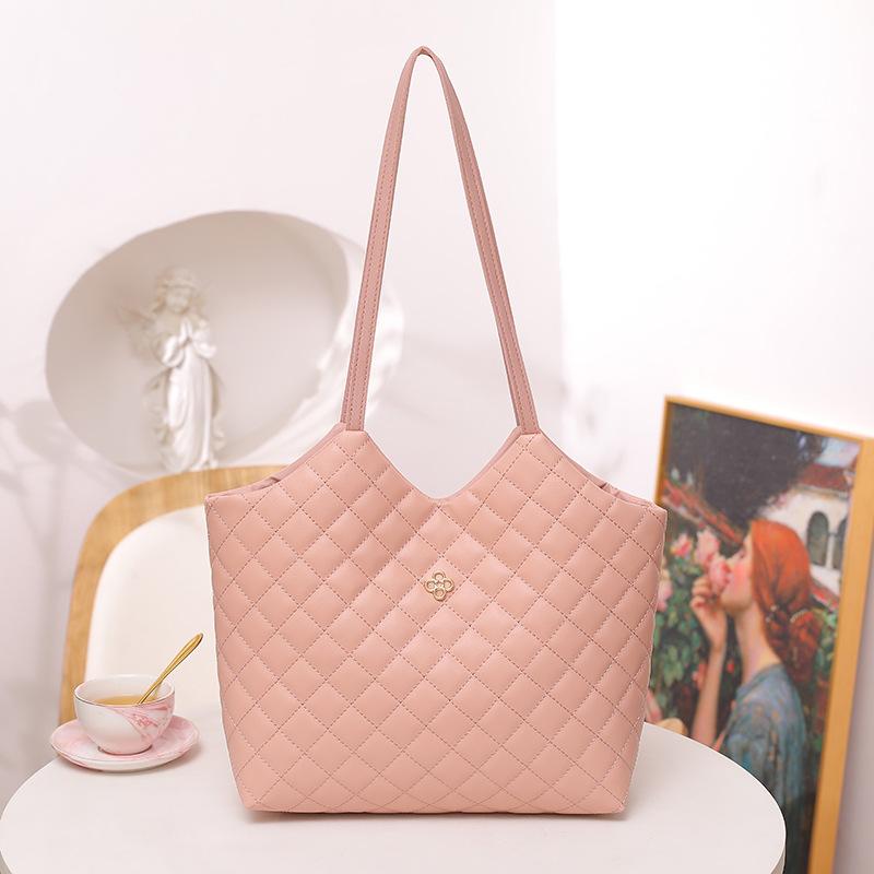 Embroidered rhombus large-capacity women's bag bag, simple casual mobile phone makeup tote bag