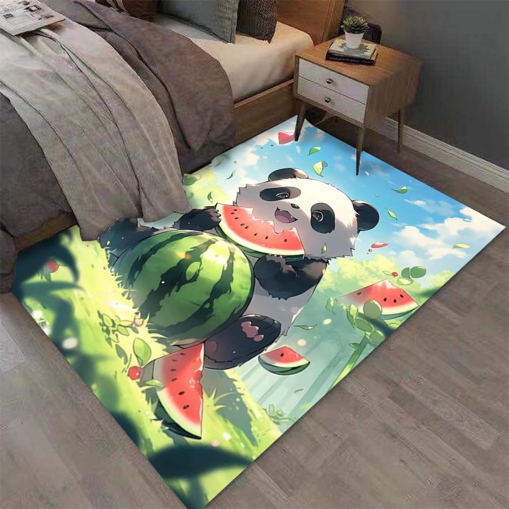 Kawaii Niedliche Pandas Essen Wassermelone Druck Teppich für Zuhause Wohnzimmer Schlafzimmer Sofa Fußmatte Dekor Großer Flächenteppich Rutschfeste Bodenmatte