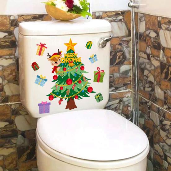 Noel Ağacı Hediye Tuvalet Çıkartmaları Dayanıklı Su Geçirmez PVC Banyo Ev Dekorasyonları Gerçekçi Duvar Çıkartmaları Bebek Kreş Dekoru Kolay Soyulan Yapışkan