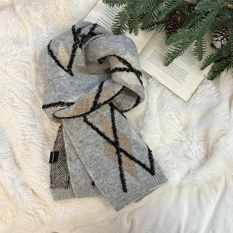 Christmas scarf autumn and winter versatile thickened warm retro rhombus plaid scarf scarf