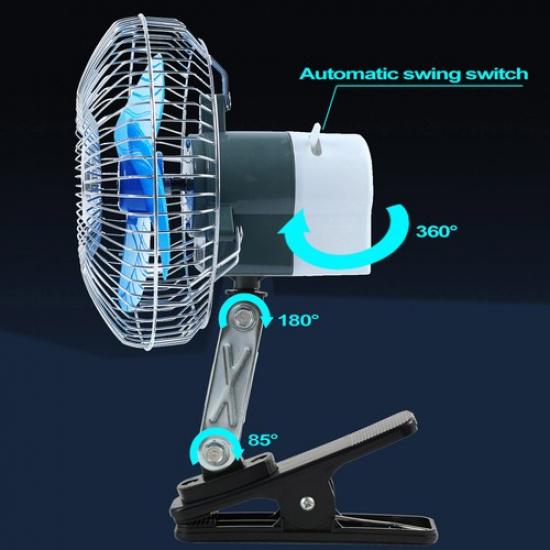 Car Summer Cooling Fan Oscillating Portable Rotatable Clip-On Cooler Auto Travel