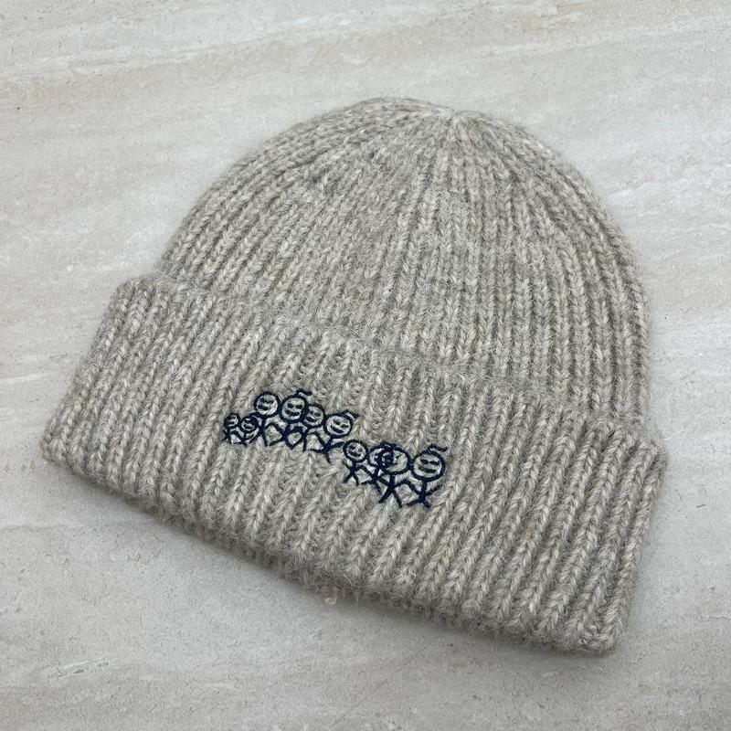 Stickman Embroidered Knit Beanie for Women, Autumn Winter Trendy Cold Hat, Slim Face, Versatile Warm Pile Wool Hat, Fits Big Head Circumference
