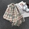 Retro New Plaid Scarf Women's Autumn and Winter Versatile Warm Thickened Imitation Cashmere Shawl Scarf Dual-purpose