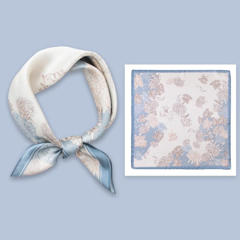 Elegant Silk Scarf Women 53x53cm Pure Mulberry Square Neck Floral Print Lightweight Accessory