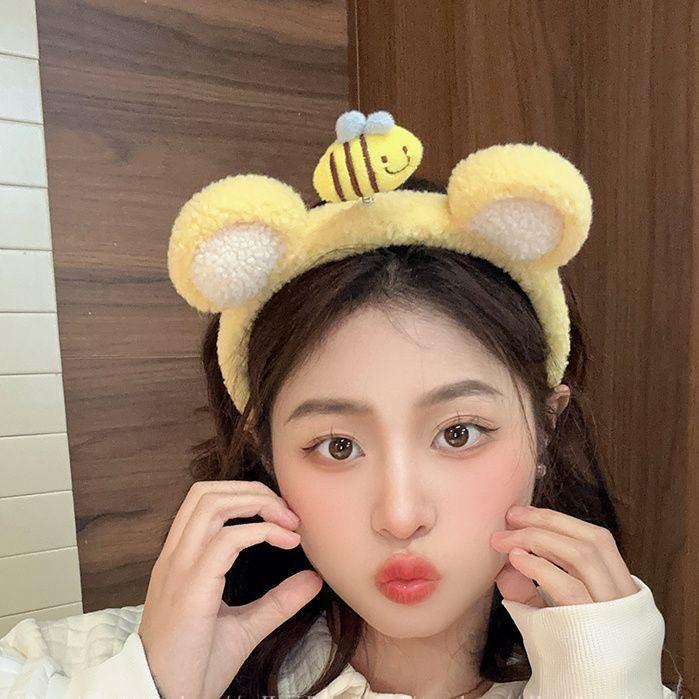 Strawberry Bow & Bee Cartoon Plush Headband with Hair Clip for Women