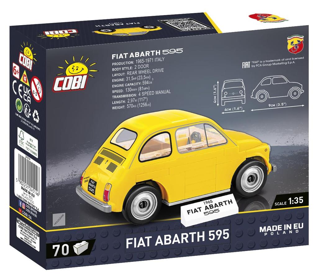 COBI Building Blocks Toy Fiat Abarth Cinquecento 1/35 Scale FIAT ABARTH 500 1965 (Yellow) 70 Pieces Compatible with LEGO 24514