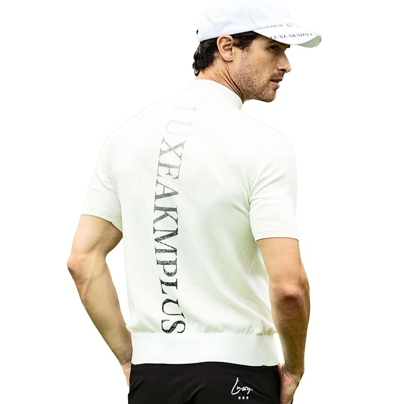 

[Luxe AKM Plus] short sleeve shirt BACK VERTICAL LOGO MOCK NECK KNIT men s white(SN10) XL