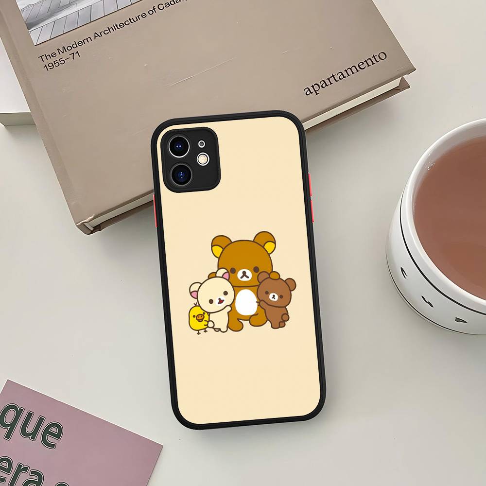 Cartoon Rilakkuma Bear Phone Case For iPhone 11 12 13 14 15 16 Pro Plus X XS MAX Matte Bumper Shockproof Cover