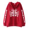 2022 Cross-border Gothic Zipper Sweater Skull Skeleton Printed Cardigan Jacket European and American Street Tide Large Size Hoodie
