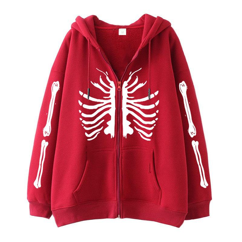 2022 Cross-border Gothic Zipper Sweater Skull Skeleton Printed Cardigan Jacket European and American Street Tide Large Size Hoodie