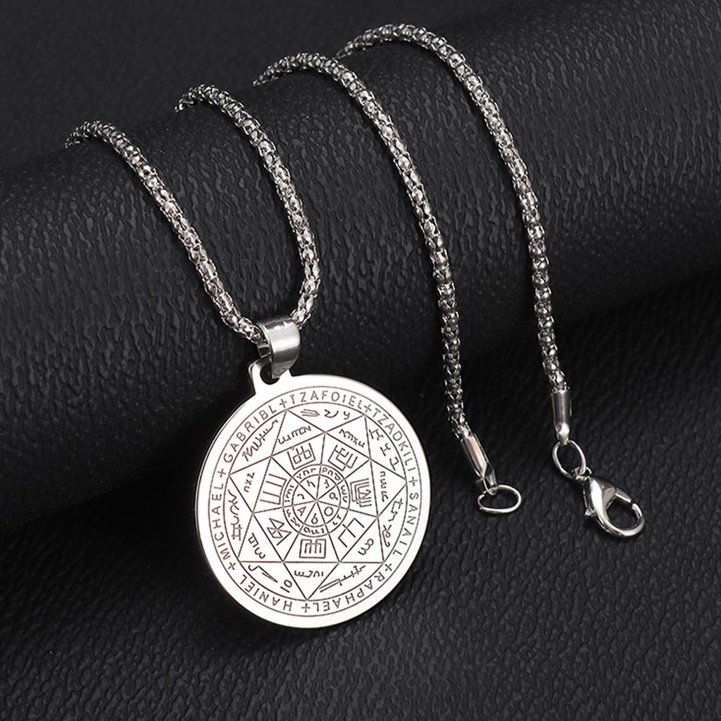 Modern Christian Inspired Pendant Necklace With Mystical Coin Design Sturdy Stainless Steel Chain Spiritual Jewelry Gift