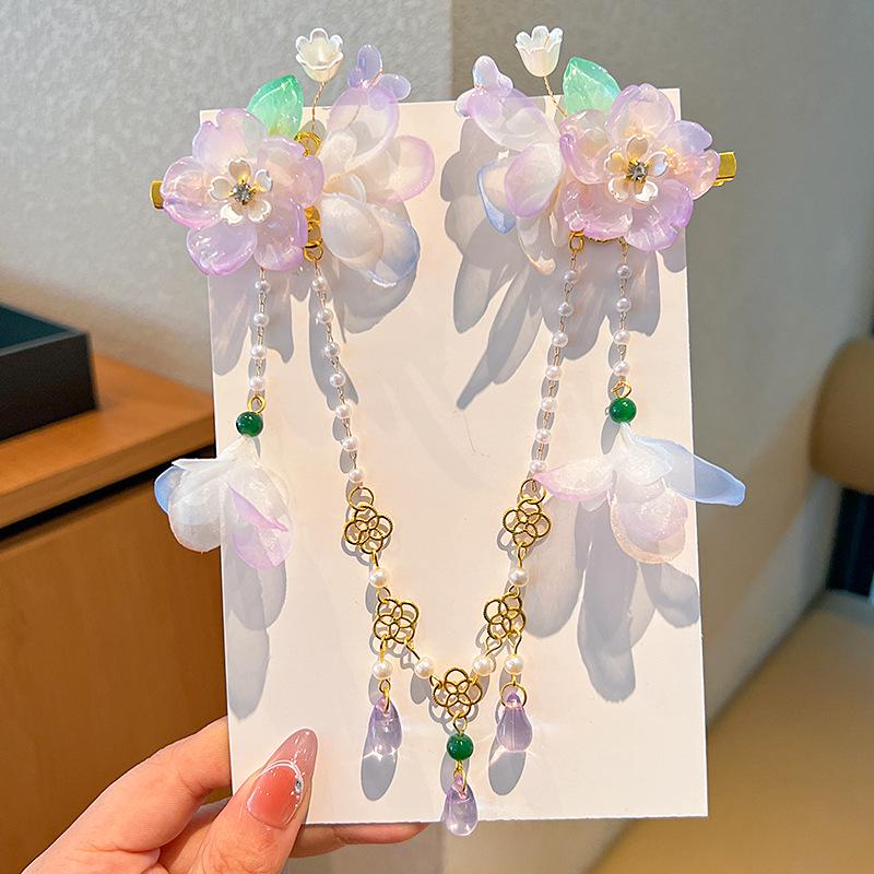 Acessórios de Cabelo Hanfu de Estilo Antigo: Adorno de Cabeça Infantil com Corrente de Testa, Franja e Design de Fada Princesa