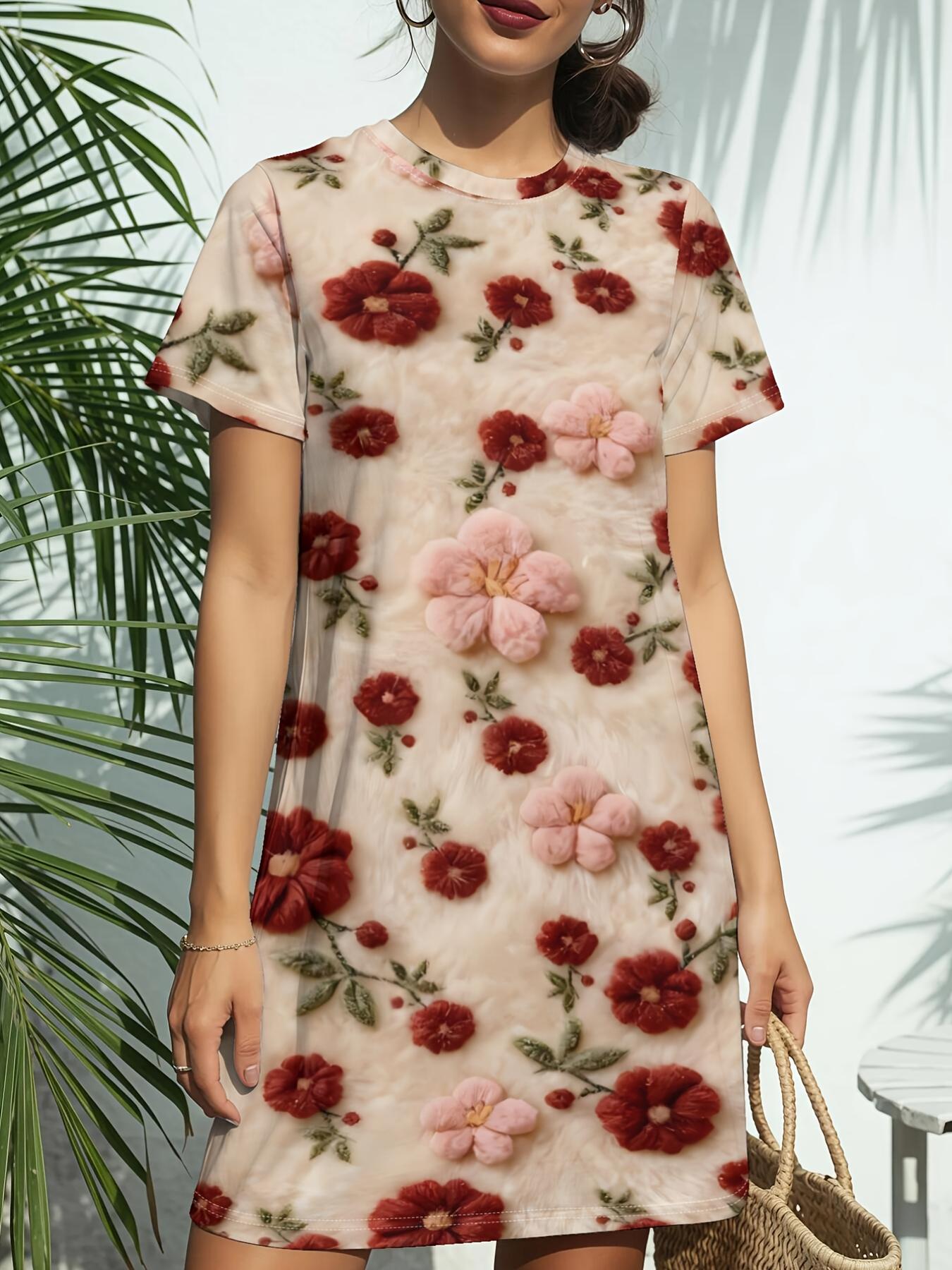 

Scarlet Florals Women s Short Sleeve T-Shirt Dress - Crew Neck -Line Dress with Short Sleeves. Non- Blouse Suitable for Daily Wear. Birthdays ; Gifts XS дубильна кора