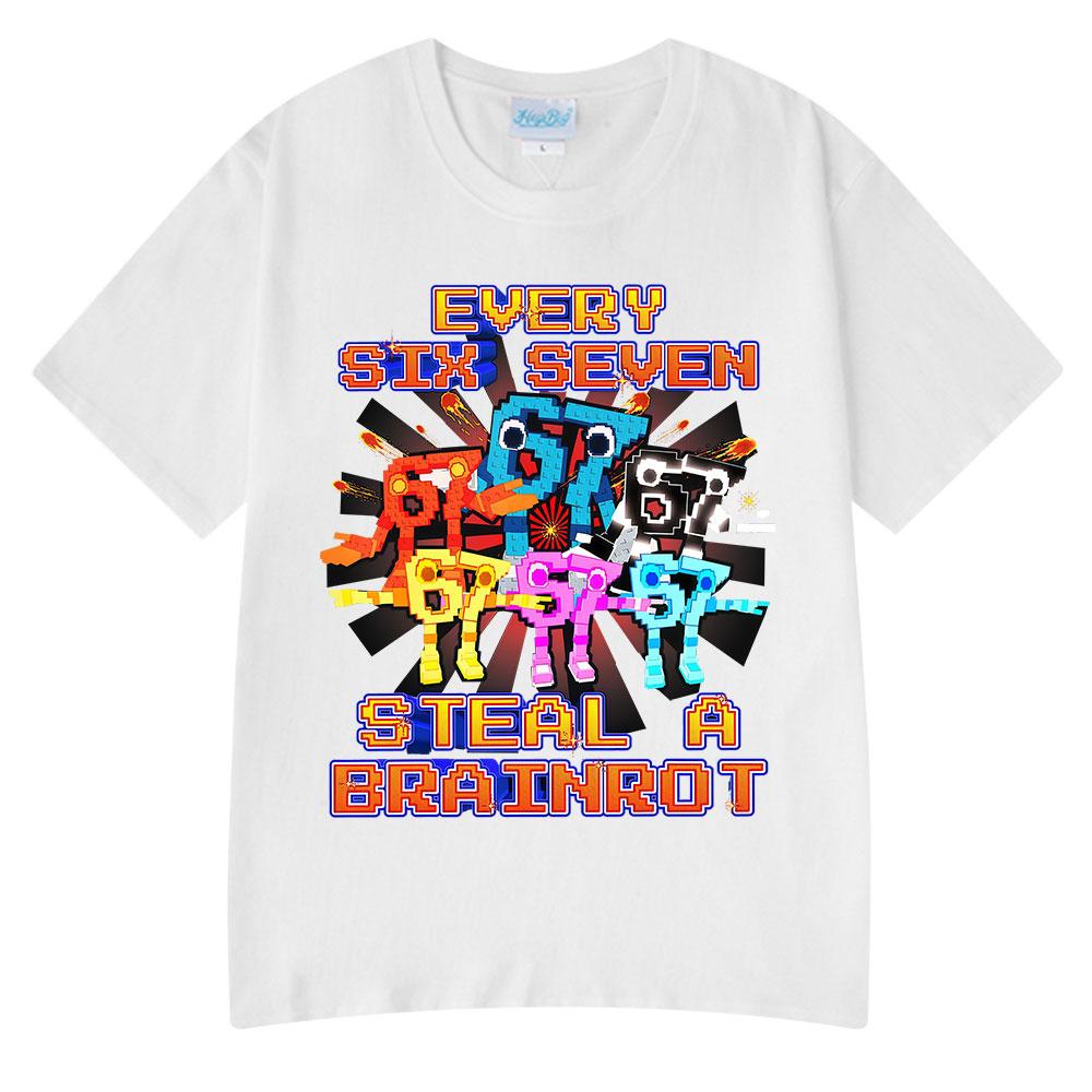 Every 67 Six Seven Steal A Brainrot Meme T Shirts Unisexs Women Clothing Fashion Cotton Casual Short Sleeve Tshirts Streetwear